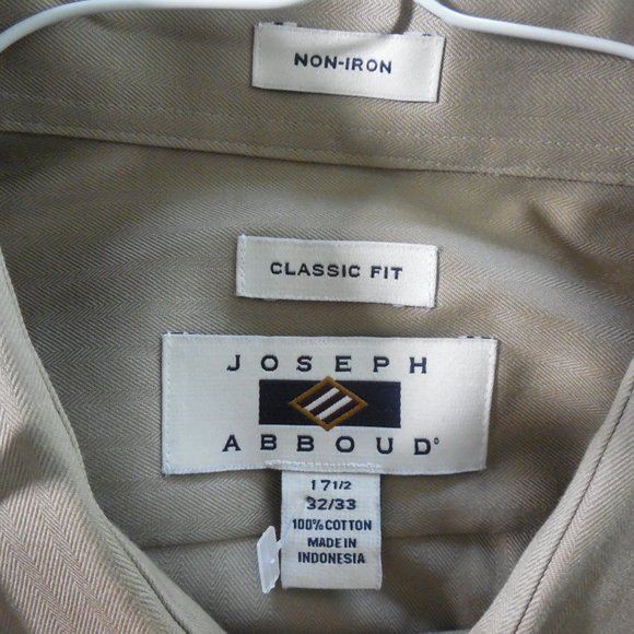 JOSEPH ABBOUD Men's No Iron Button Down Shirt 17 1/2  32/33 Tan Shadow Stripe - Picture 3 of 9